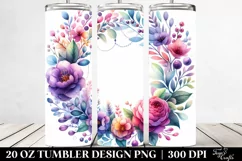 20 Oz Tumbler Sublimation | Colorful Lilac Watercolor Frame Product Image 2