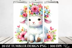Cute Cartoon-Style Lamb on Flower with Flower Crown 20 Oz Product Image 2