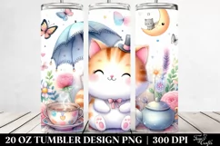 Whimsical Cute Cat Illustration 20 Oz Tumbler Product Image 2
