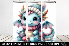 Cute Watercolor Winter Dragon Clipart Product Image 2