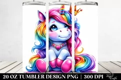 Cute Unicorn Sitting Funny Watercolor Drawing | 20 oz Product Image 2