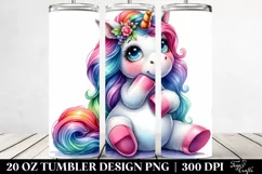 Cute Unicorn Sitting Funny Watercolor Drawing | 20 oz Product Image 2
