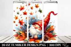 Colorful Watercolor Cute Gnome with Autumn Leaves | 20 oz Product Image 2
