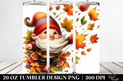 Colorful Watercolor Cute Gnome with Autumn Leaves | 20 oz Product Image 2