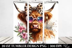 Highland Cow Diva with Glasses and Animal Print Tumbler 20 o Product Image 3