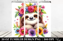 Colorful Sloth with Flower Crown | 20 oz Tumbler Product Image 2