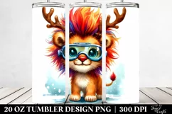 Expressive Lion with Reindeer Horns and Snow Goggles PNG Product Image 2