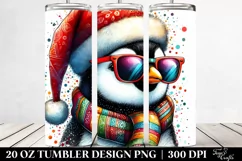 Colorful Penguin Portrait with Santa Hat | 20 oz Tumbler Product Image 2
