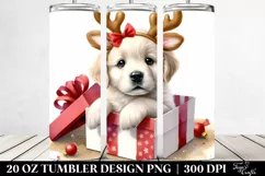 Enthusiastic Baby Golden Retriever with Reindeer Horns Product Image 2
