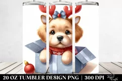 Enthusiastic Baby Golden Retriever with Reindeer Horns Product Image 2