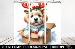 Enthusiastic Baby Golden Retriever with Reindeer Horns Product Image 2