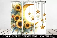 Half Moon Stars Sunflowers Watercolor | 20 oz Tumbler Product Image 2