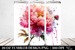 20 Oz Tumbler Sublimation | Shiny Peonies Watercolor Splash Product Image 2