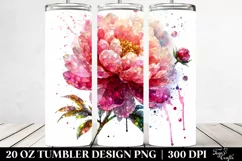 20 Oz Tumbler Sublimation | Shiny Peonies Watercolor Splash Product Image 2