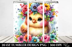 Cartoon Chicken with Flower Crown, Vibrant Colors | 20 oz Product Image 2