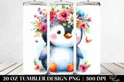 Cartoon Penguin with Flower Crown, Vibrant Colors | 20 oz Product Image 2