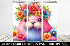Vibrant Walrus with Flower Crown | 20 oz Tumbler Product Image 2