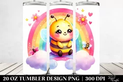 20 Oz Tumbler Sublimation | Smiling Cute Baby Bee | Rainbow Product Image 2
