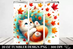 Colorful Cat Tumbling with Autumn Leaves | 20 oz Tumbler Product Image 2