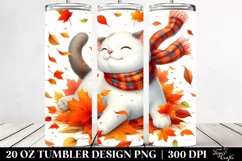 Colorful Cat Tumbling with Autumn Leaves | 20 oz Tumbler Product Image 2