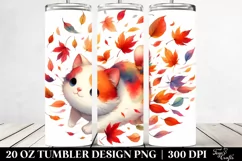 Colorful Cat Tumbling with Autumn Leaves | 20 oz Tumbler Product Image 2