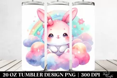 20 Oz Tumbler Sublimation | Smiling Cute Baby Bunny on Cloud Product Image 2
