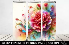 20 Oz Tumbler Sublimation | Carnation with Watercolor Product Image 2