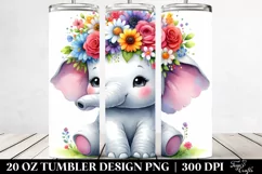 Cute Elephant with Flower Crown 20 Oz Tumbler Product Image 2