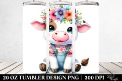 20 Oz Tumbler Sublimation | Smiling Cute Baby Cow Dressed in Product Image 2