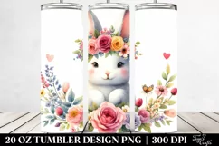 Cute Cartoon Rabbit with Flower Crown, Transparent 20 Oz Product Image 2