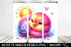 Smiling Pinkish Cute Baby Chicken with Resting Sun | Tumbler Product Image 2