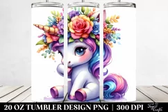 Watercolor Vibrant Cute Baby Unicorn Playing | 20 oz Tumbler Product Image 2