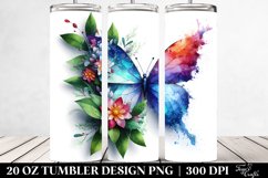 Vibrant Butterfly, 3D Flowers. 20 oz Tumbler Design Product Image 2