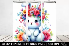 Cute Cartoon Bunny with Flower Crown, Transparent 20 Oz Product Image 2