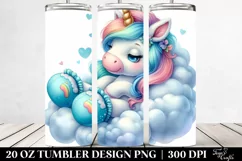 20 Oz Tumbler Sublimation | Whimsical Baby Unicorn Cyan Product Image 2