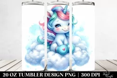 20 Oz Tumbler Sublimation | Whimsical Baby Unicorn Cyan Product Image 2