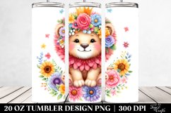 Colorful Lion Whimsical Flowers Tumbler Design Product Image 2