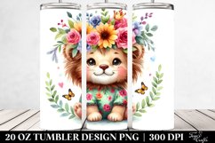 Colorful Lion Whimsical Flowers Tumbler Design Product Image 2