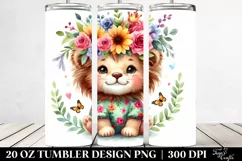 Colorful Lion Whimsical Flowers Tumbler Design Product Image 2