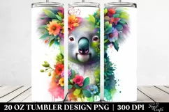 Vibrant Koala, 3D Flowers. 20 oz Tumbler Design Product Image 2
