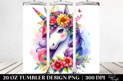 Unicorn Floral Wreath Tumbler Design Product Image 2