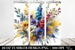 Abstract Vibrant Bouquet Gold Foil Delphinium 20 oz Tumbler Product Image 2