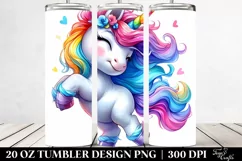 Watercolor Vibrant Cute Unicorn Dancing | 20 oz Tumbler Product Image 2