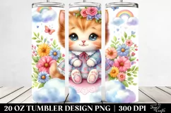 Whimsical Baby Kitten in Clouds | 20 Oz Tumbler. Product Image 2