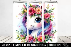 Smiling Unicorn Floral Wreath Tumbler Design Product Image 2
