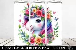Smiling Unicorn Floral Wreath Tumbler Design Product Image 2