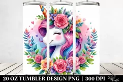 Smiling Unicorn Floral Wreath Tumbler Design Product Image 2