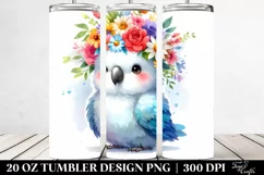 Cartoon-Style Parrot with Flower Crown | 20 oz Tumbler Product Image 2
