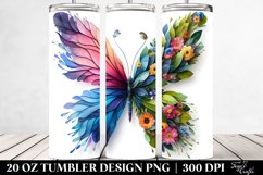 Vibrant Butterfly, 3D Flowers. 20 oz Tumbler Design Product Image 2