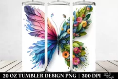 Vibrant Butterfly, 3D Flowers. 20 oz Tumbler Design Product Image 2